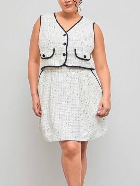 Cider Tweed V-neck Contrasting Binding Mini Dress